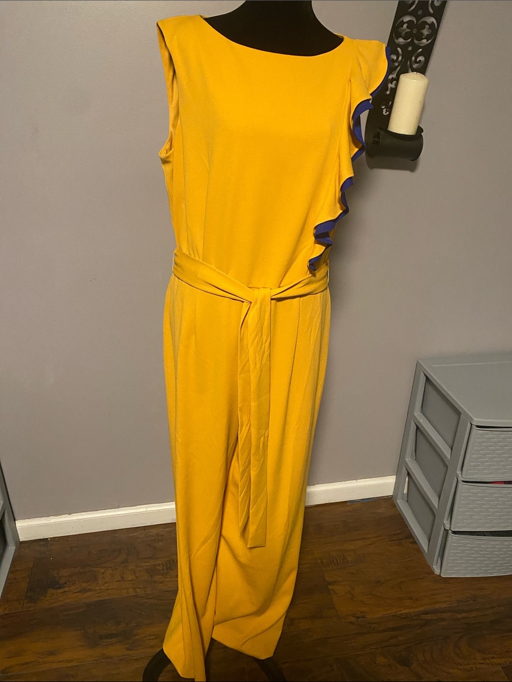 Kasper Yellow Sleeveless Ruffle-Trim Jumpsuit with Belt